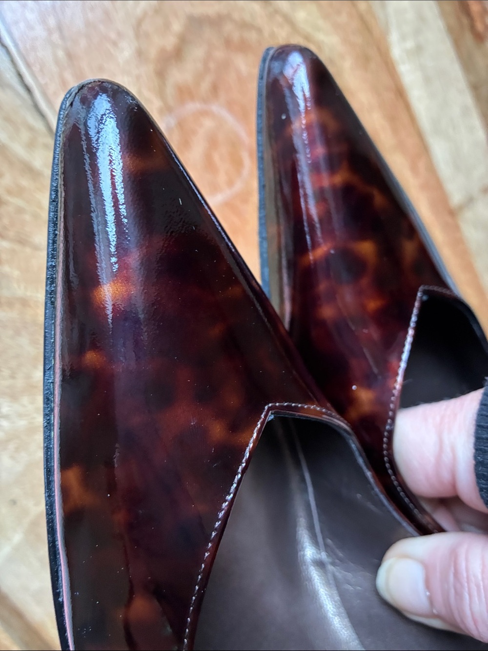 Stuart Weitzman Tortoiseshell Patent Leather Pointed Pumps - Picture 10 of 13